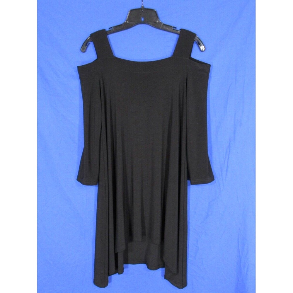 JOSEPH RIBKOFF Black STRETCH KNIT Cold-Shoulder ASYMMETRIC HEM Hi-Lo TUNIC TOP 4
